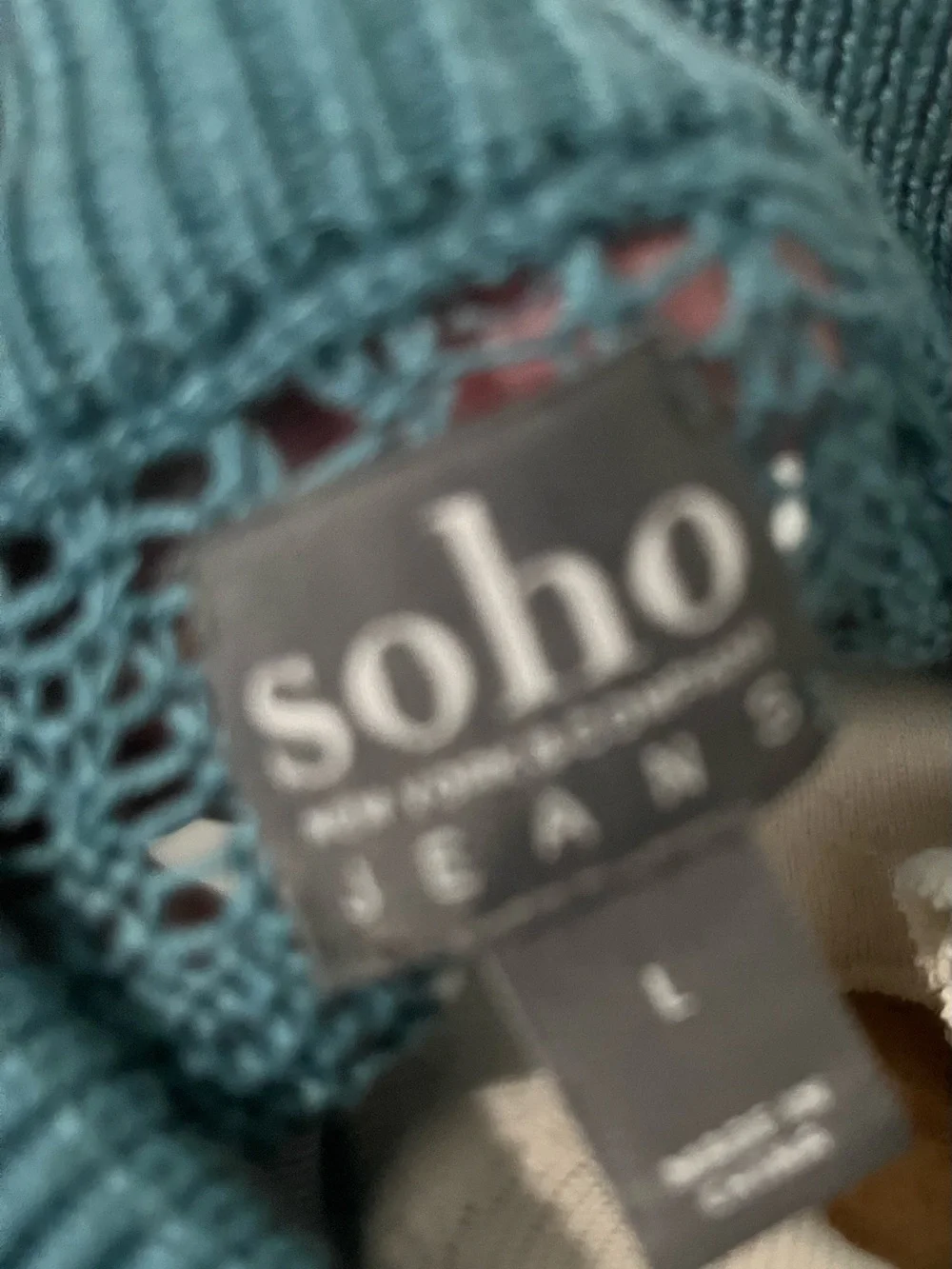 Soho Teal Open-Weave V-Neck Sweater